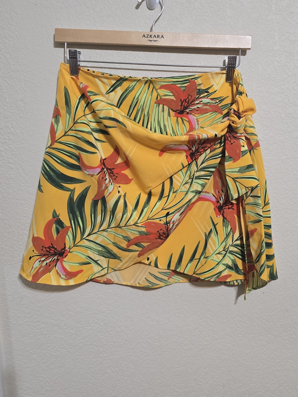 Tropical Yellow Floral Tie-Waist Mini Skirt